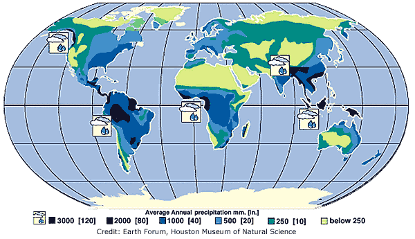         - Map of the world showing average annual precipitation. 